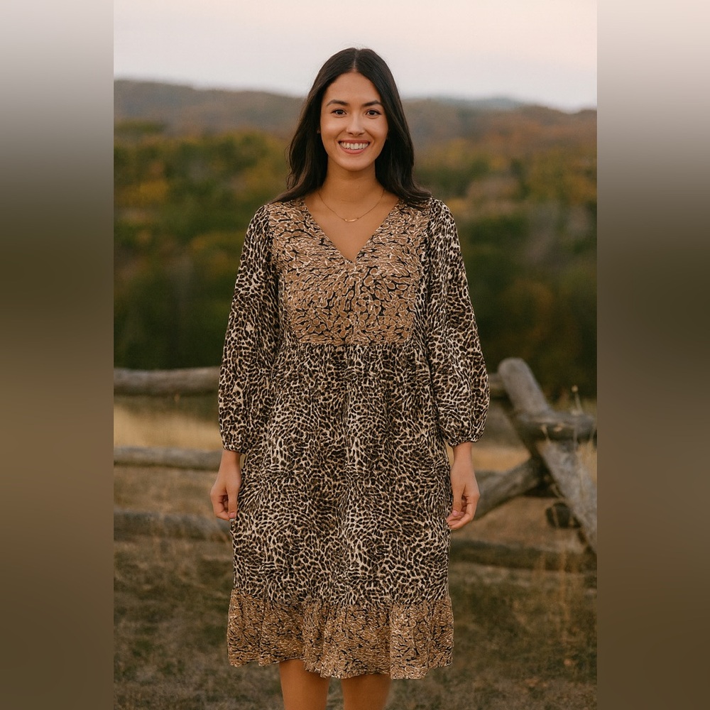 NWT Tyler Böe Animal Print Dress size medium boho tiered